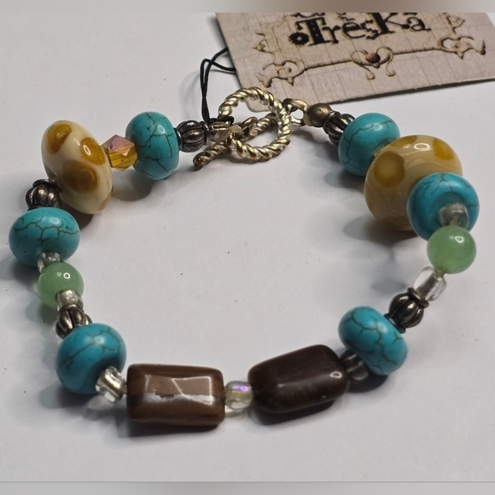 Treska Boho Turquoise and Brown Beaded Bracelet New